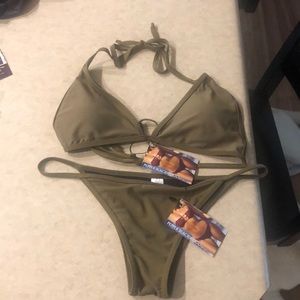 Pepper black wood Olive Green Halter top bikini